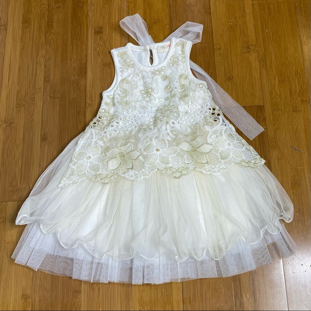 Mae Li Rose lace tulle dress gold/cream 4t
